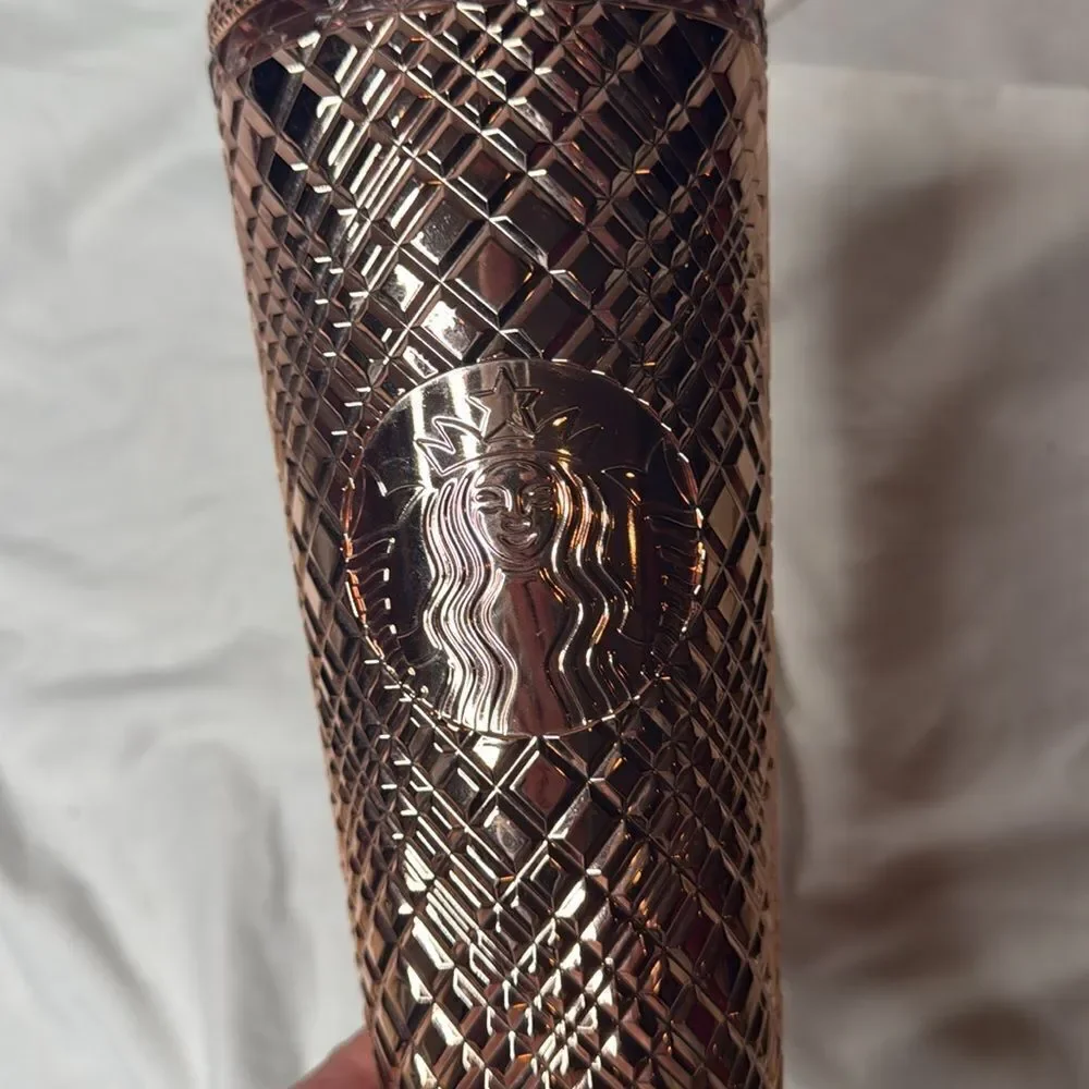 Starbucks 2023 Holiday Jeweled Rose Gold 24 Oz Tumbler.